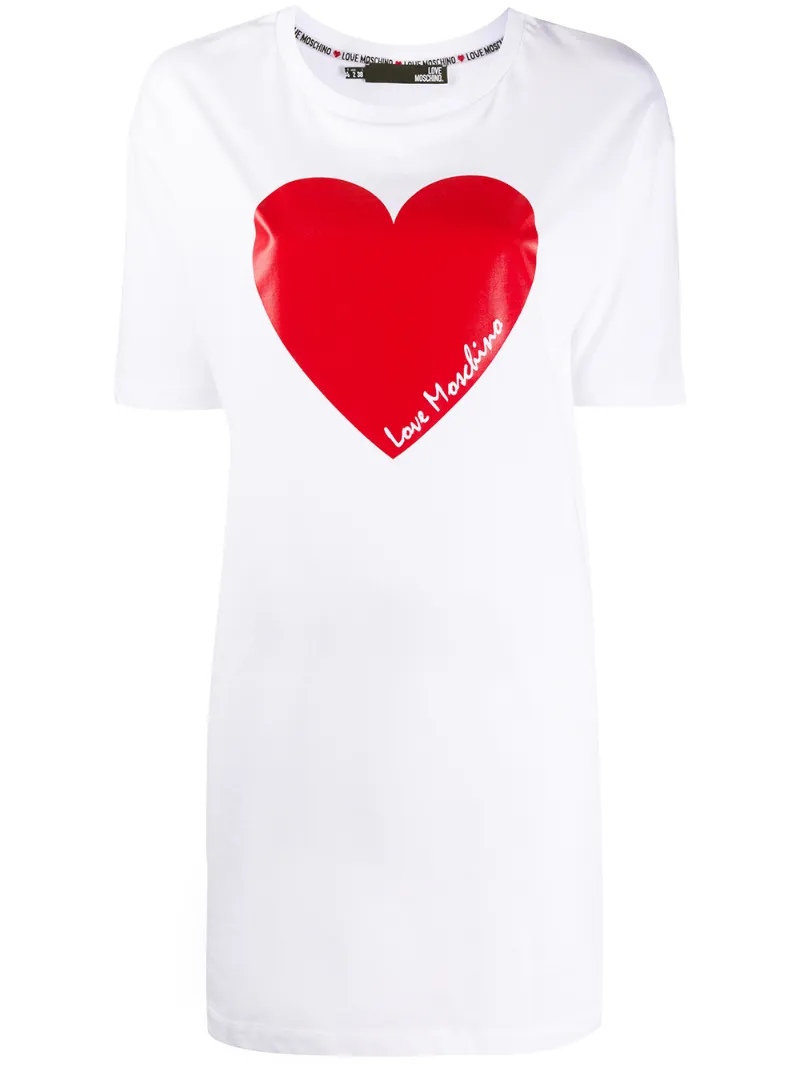 Shop Love Moschino Heart Print T-shirt Dress In White