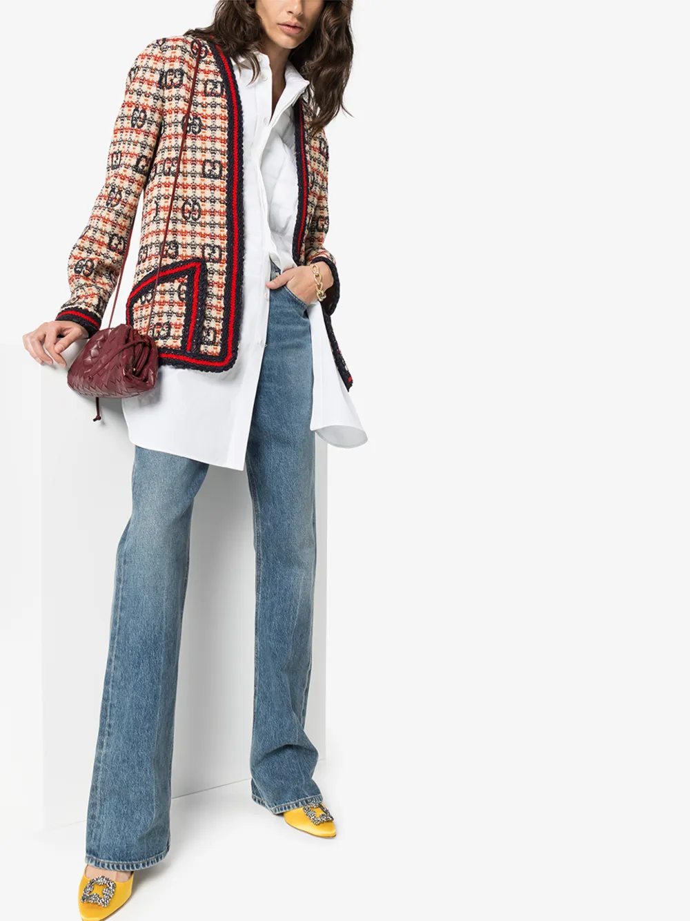 GUCCI GG LOGO WEB STRIPE TWEED JACKET,610060ZADEH14773322