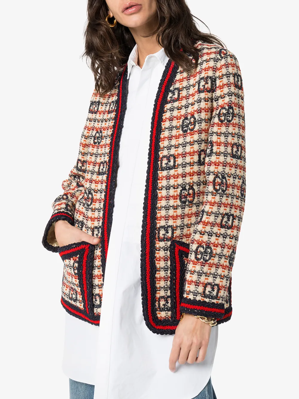 GUCCI GG LOGO WEB STRIPE TWEED JACKET,610060ZADEH14773322