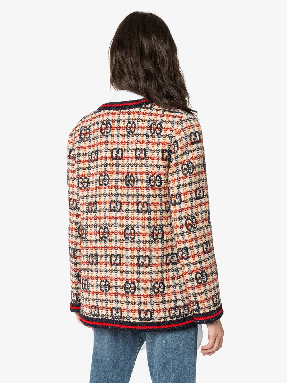 GUCCI GG LOGO WEB STRIPE TWEED JACKET,610060ZADEH14773322
