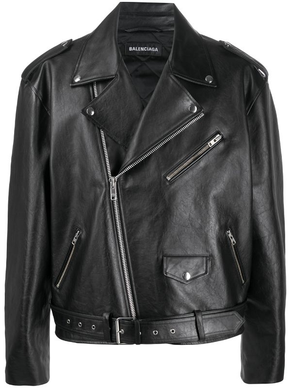 balenciaga black leather motorcycle jacket