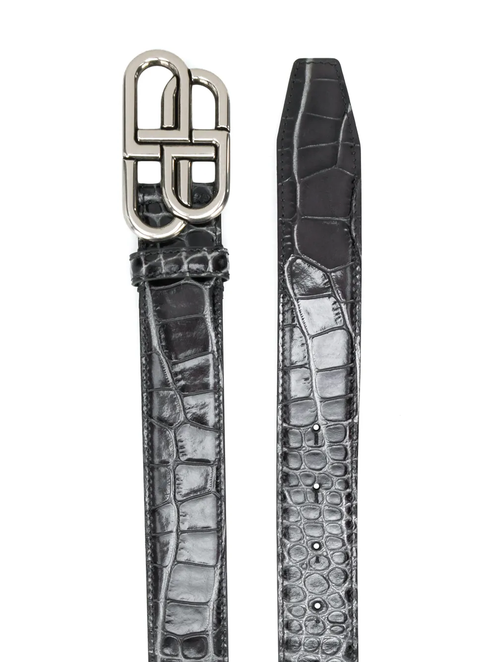 Women's Bb Hourglass Thin Belt Crocodile Embossed in White