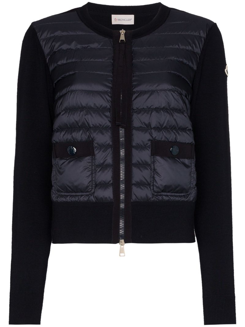 Shop Moncler Padded Wool Cardigan In Blue