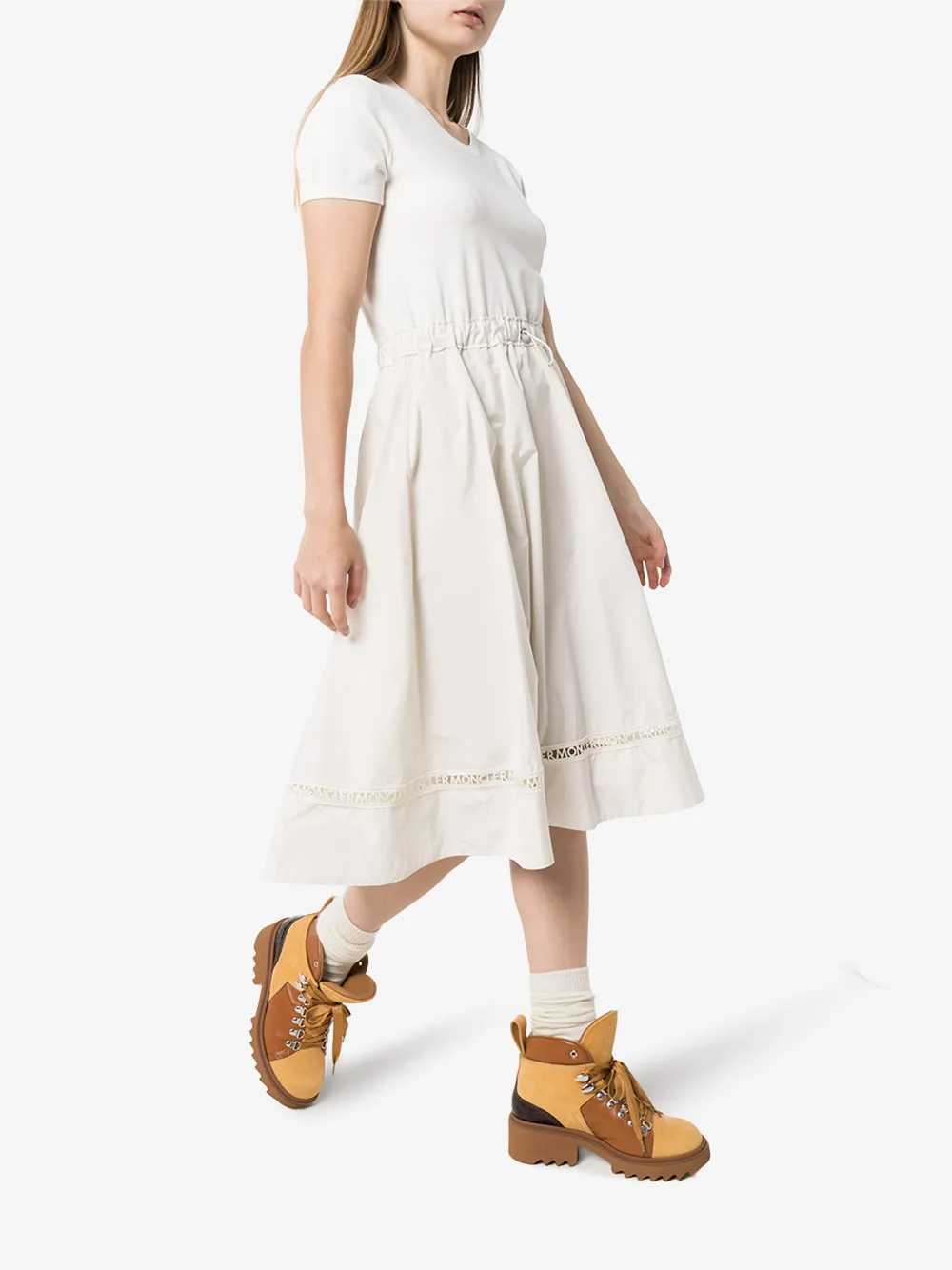 MONCLER LOGO MACRAMÉ MIDI DRESS,9I70100C902714774427