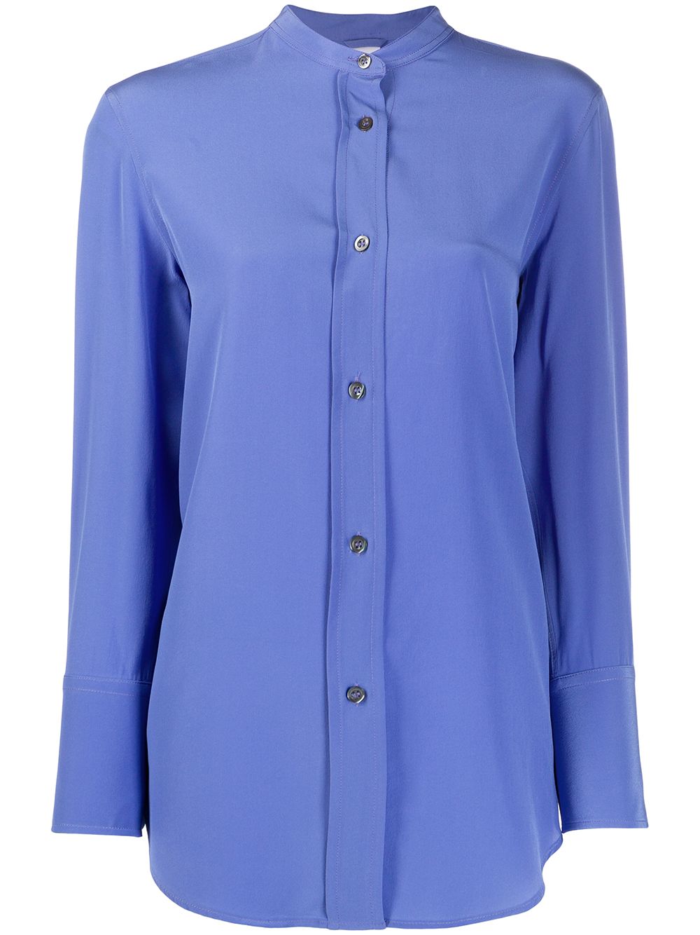 Aspesi Collarless Silk Shirt In Blue