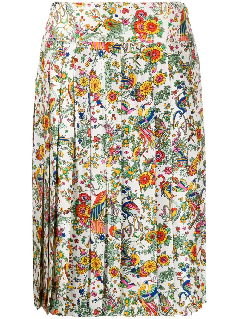 Shop Tory Burch Floral Print Pleated Skirt In White