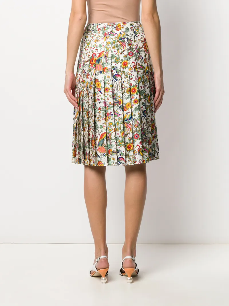 Shop Tory Burch Floral Print Pleated Skirt In White