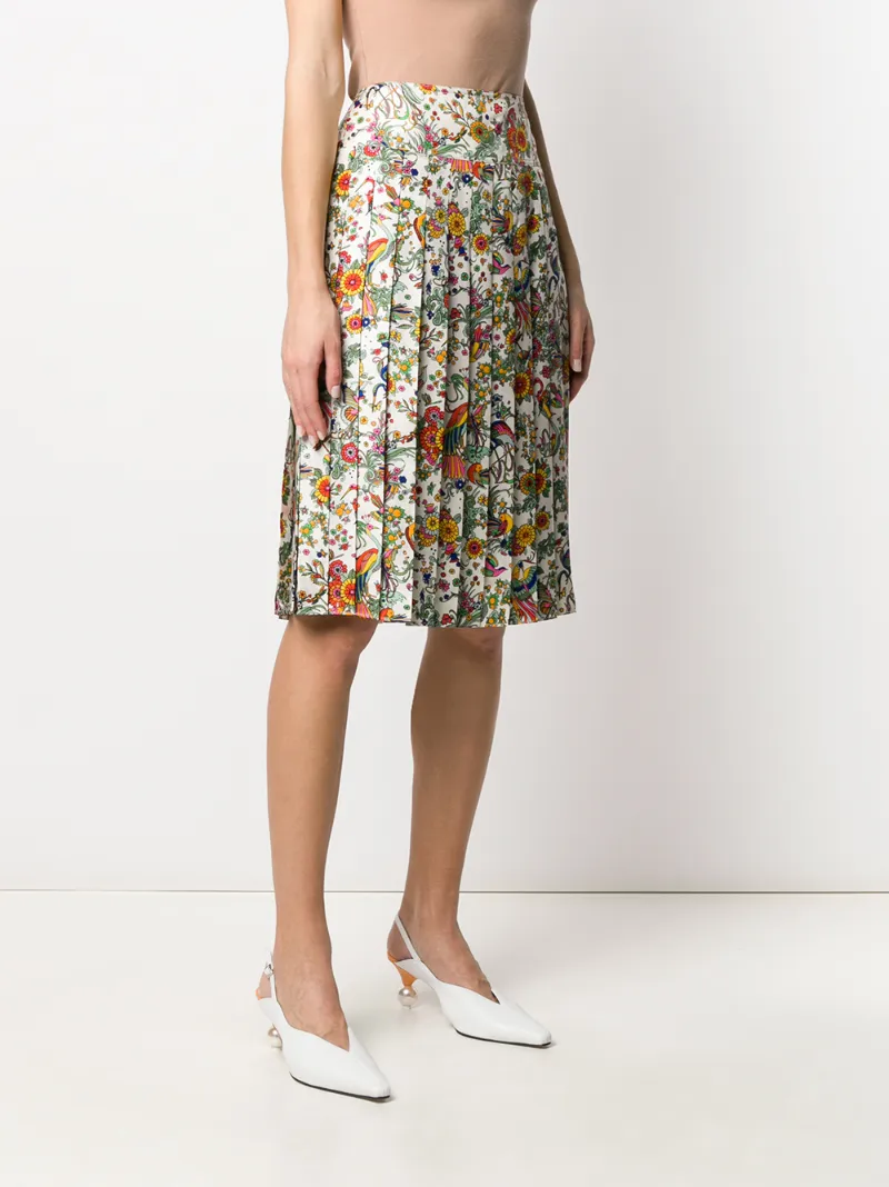 Shop Tory Burch Floral Print Pleated Skirt In White