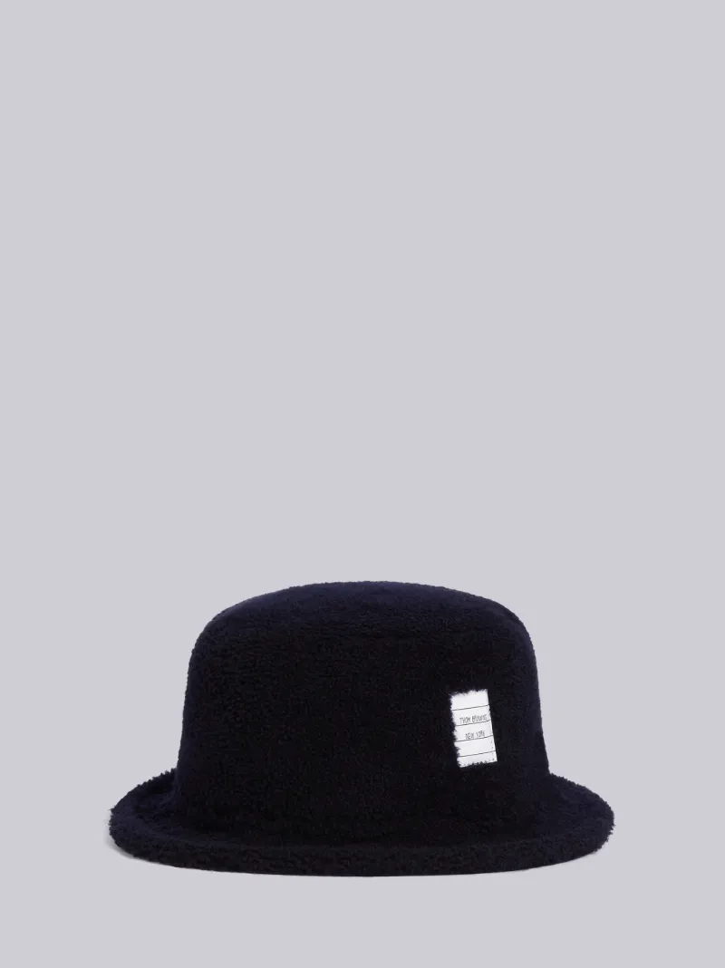 Navy Shearling Bucket Hat | Thom Browne 