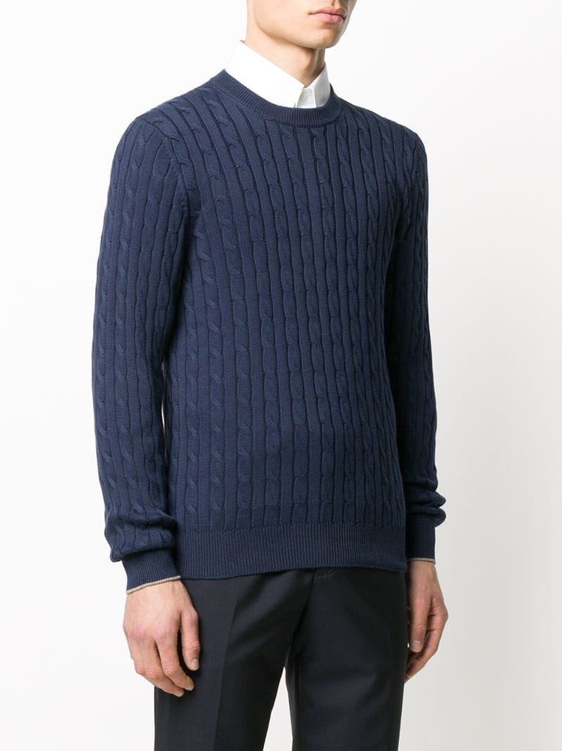 Shop Brunello Cucinelli Cable Knit Jumper In Blue