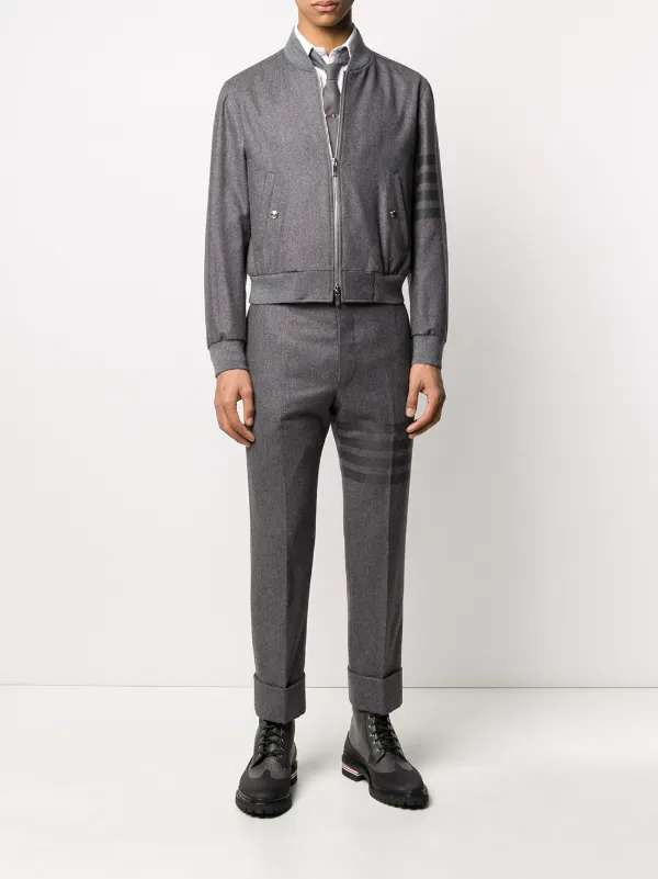 Thom Browne Tonal 4-Bar Flannel Blouson Jacket | Grey | FARFETCH