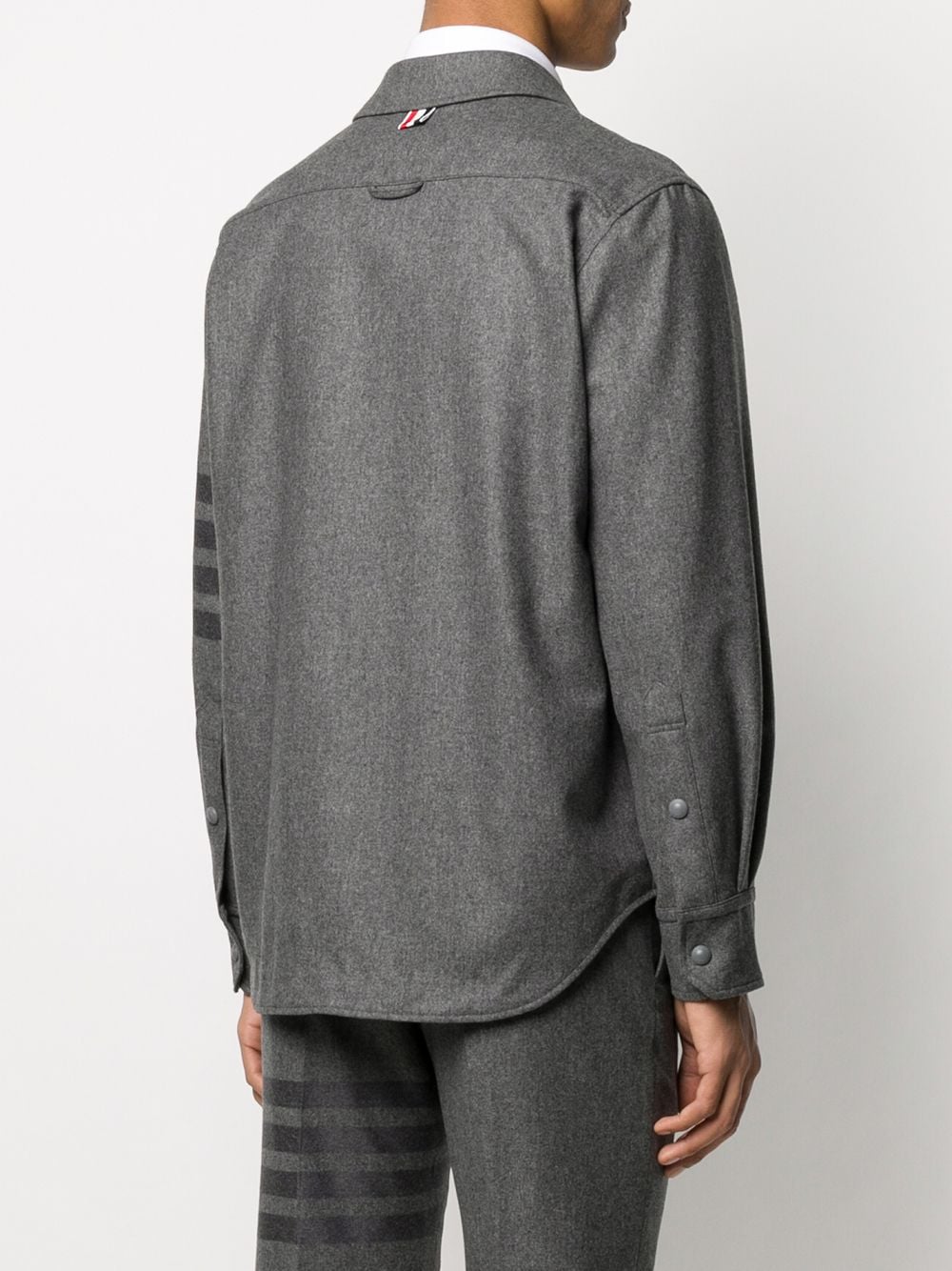 Shop Thom Browne Flannel Tonal 4-bar Shirt Jacket In Grey