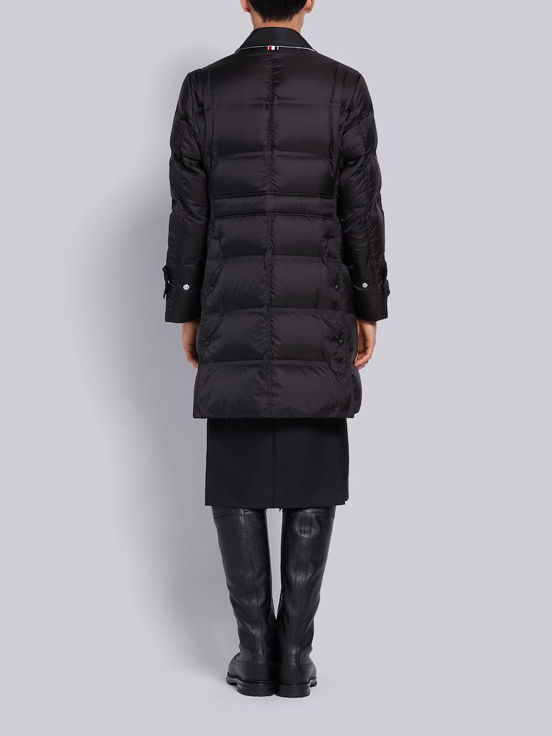 Black Matte Finish Nylon Down Filled Zipup Bal Collar Overcoat Thom