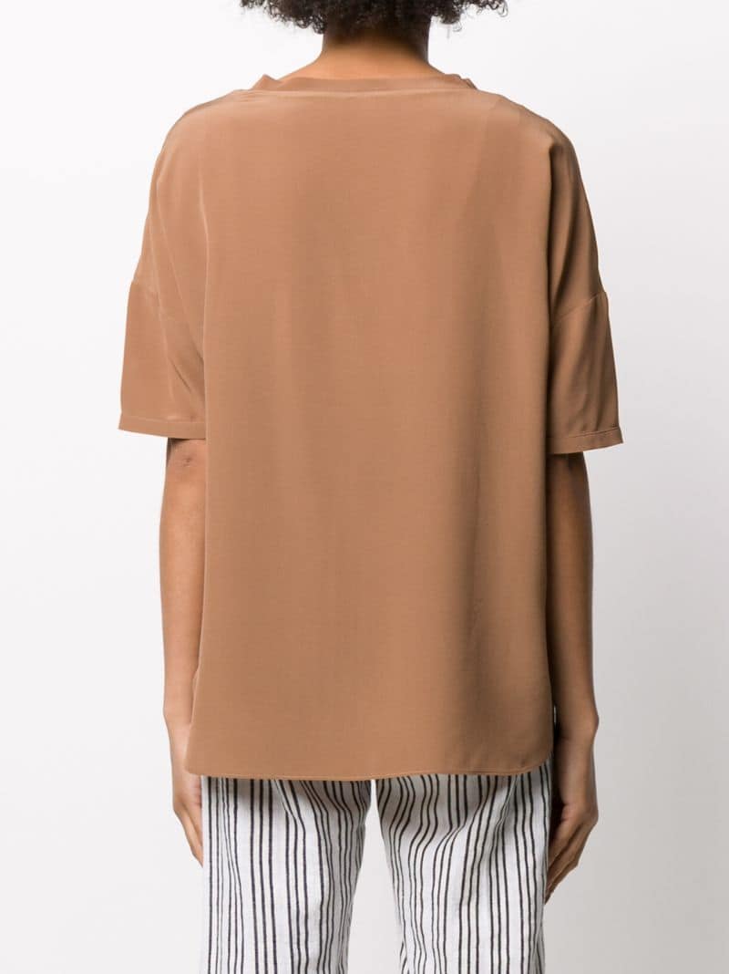 Shop Aspesi Oversized Silk Blouse In Brown