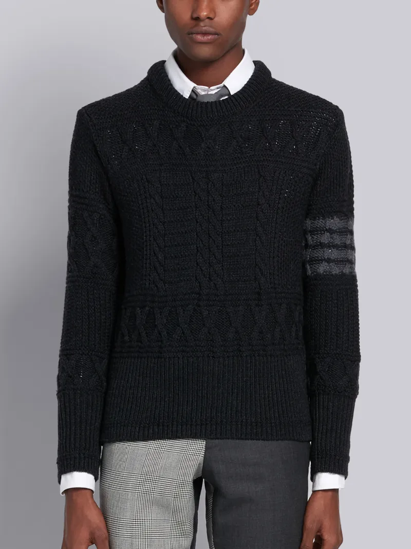Dark Grey Fine Merino Wool Aran Cable 