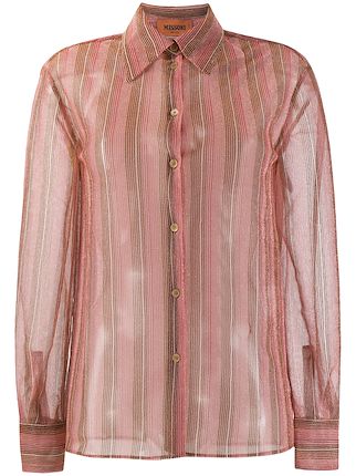 glitter striped button up blouse