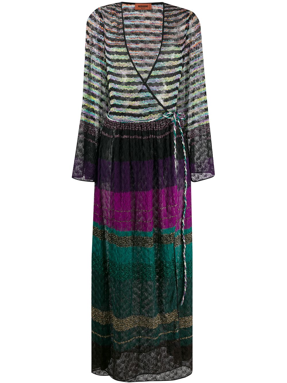 Shop Missoni Striped Knit Wrap Dress In Black