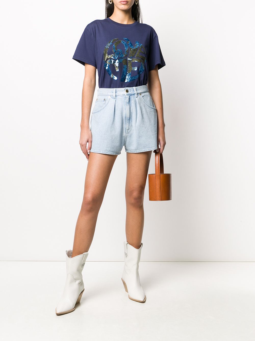 Alberta Ferretti T-shirt met pailletten - Blauw