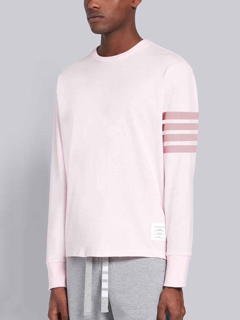 Light Pink Cotton Jersey Long Sleeve Tonal 4Bar Rugby Tshirt Thom
