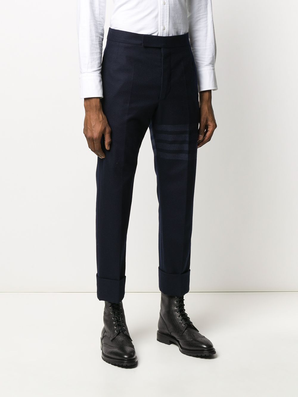 Shop Thom Browne Tonal 4-bar Flannel Trousers In Blue