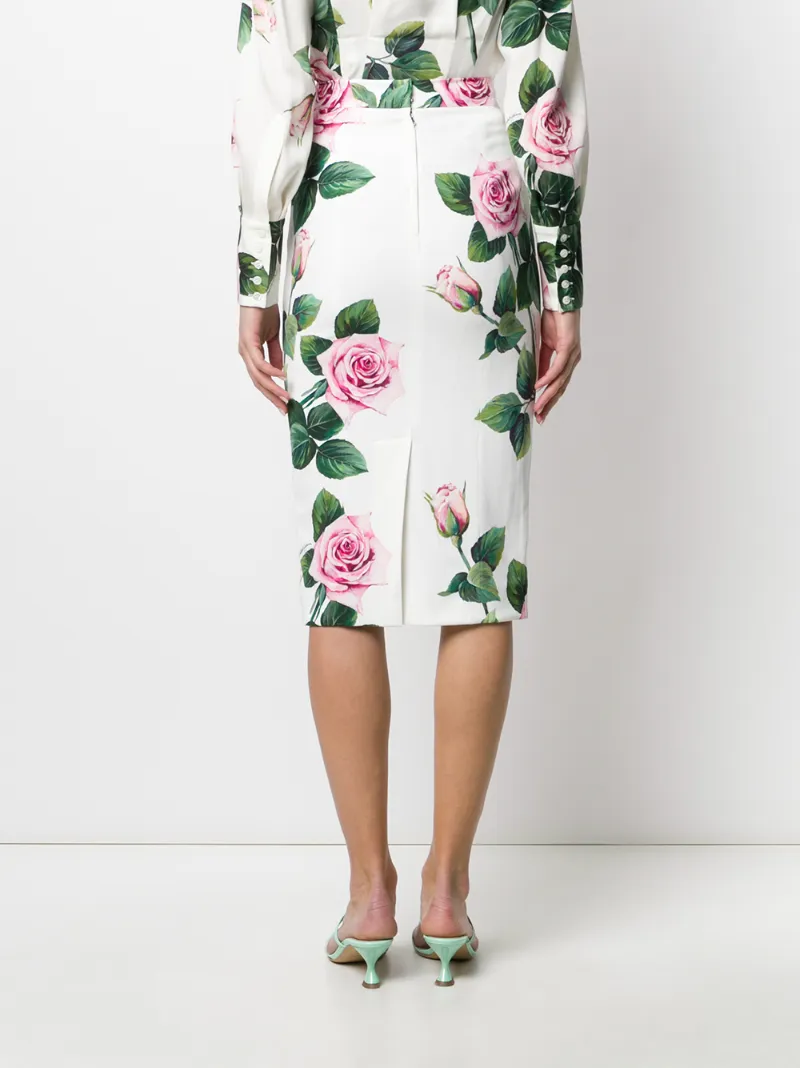 DOLCE & GABBANA ROSE PRINT PENCIL SKIRT
