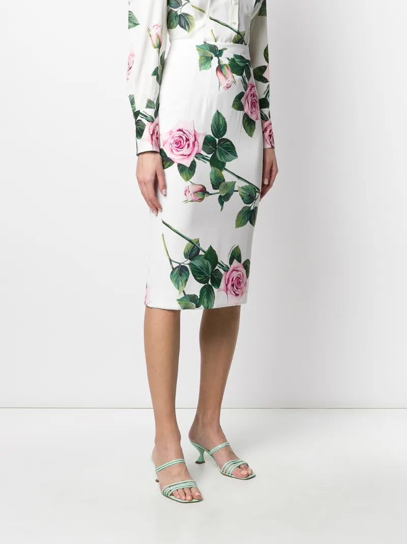 DOLCE & GABBANA ROSE PRINT PENCIL SKIRT