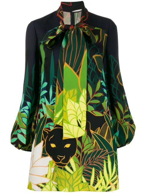 Valentino Garavani Panther in the Jungle bow collar dress
