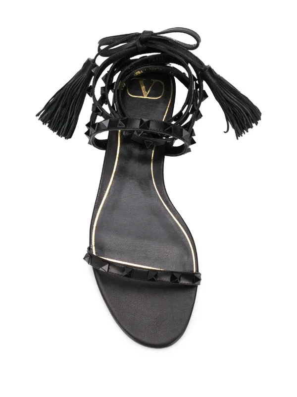 Valentino garavani suede online tassel rockstud flat sandals