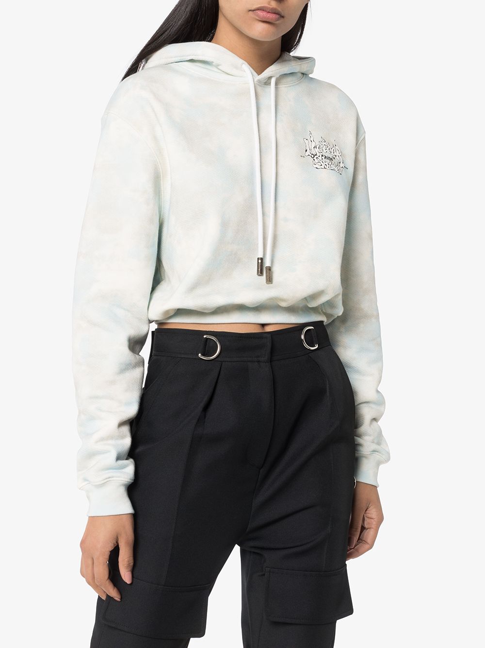 фото Off-white back writing cropped cotton hoodie