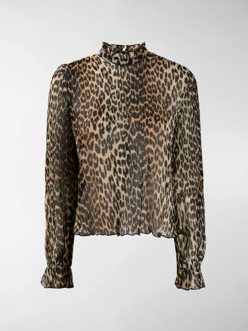 GANNI PLEATED LEOPARD PRINT BLOUSE,F439414779755