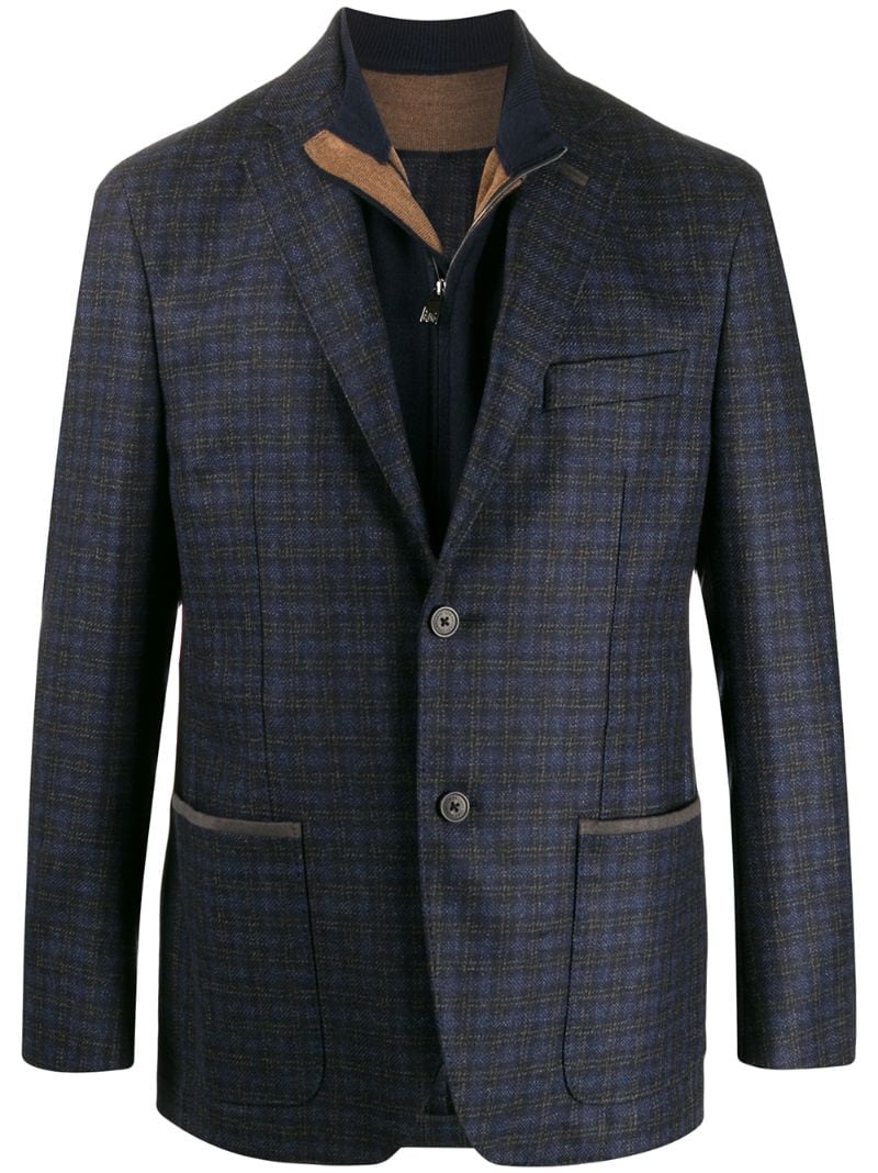 Corneliani Layered Style Tartan Patterned Blazer In Blue