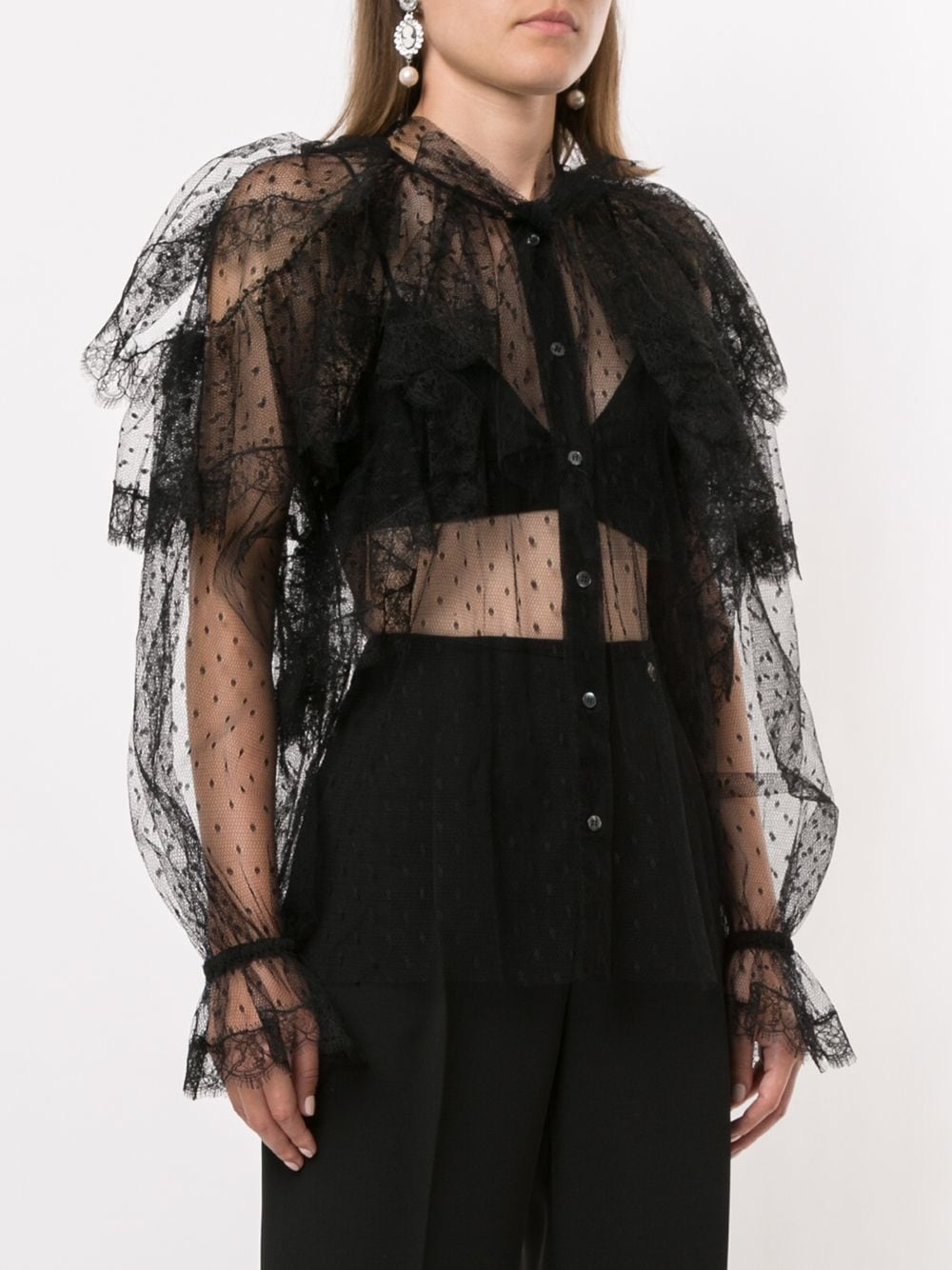 Dolce & Gabbana Point D'esprit Ruffled Shirt In Black | ModeSens