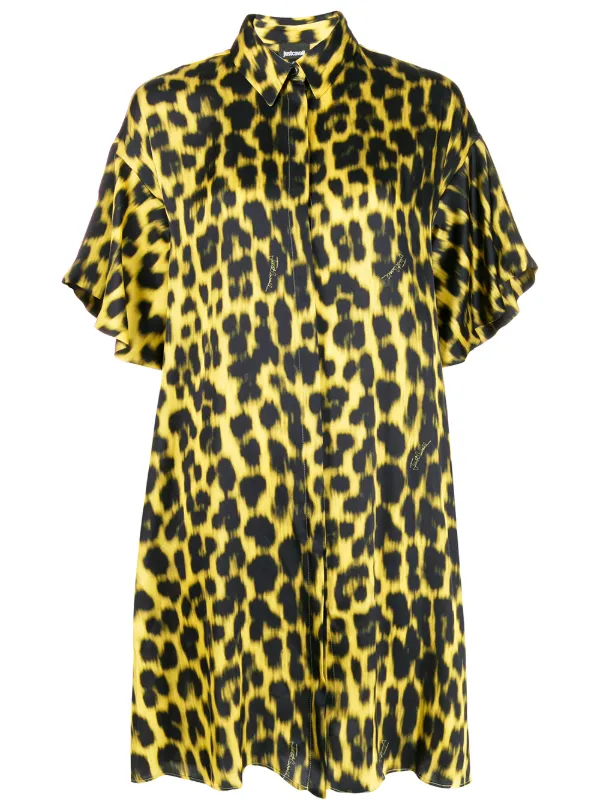 leopard print satin shirt dress