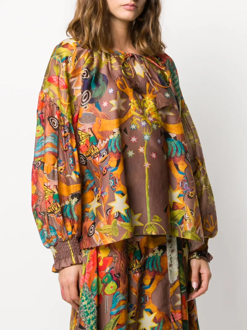 Chufy Multicolored Abstract Print Blouse In Brown