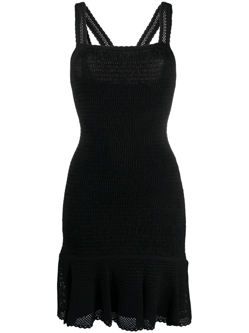 Sandro Smocky Knitted Short Dress In Black