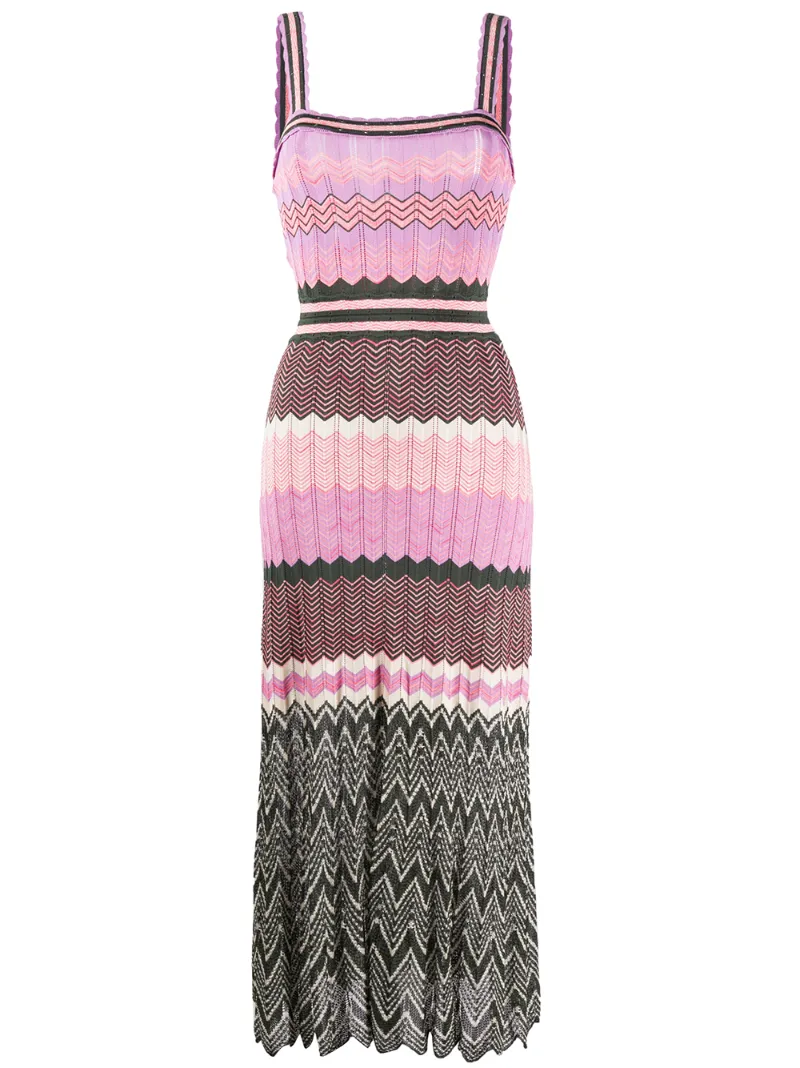 sandro zade chevron knit maxi dress Sandro Zade Chevron-knit Maxi Dress In Blue Gold