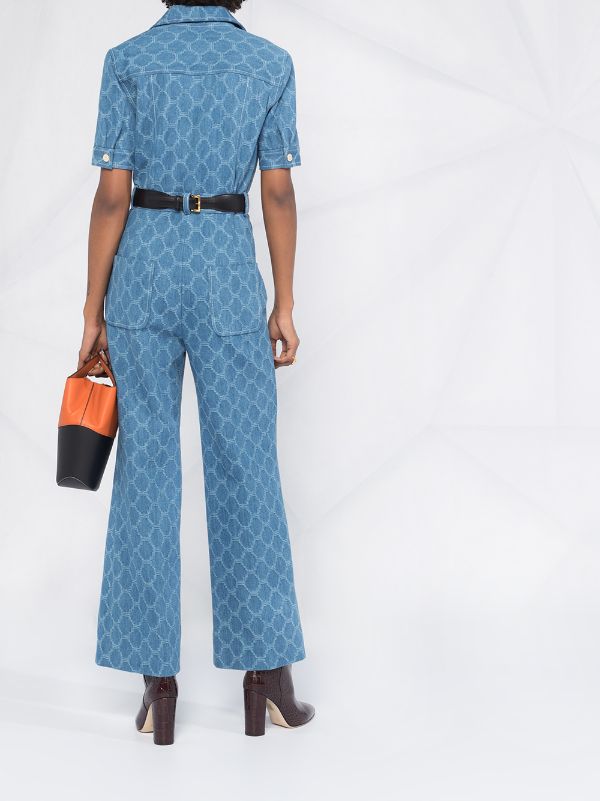 Shop Blue Sandro Paris Jacquard Denim Jumpsuit With Express Delivery Farfetch