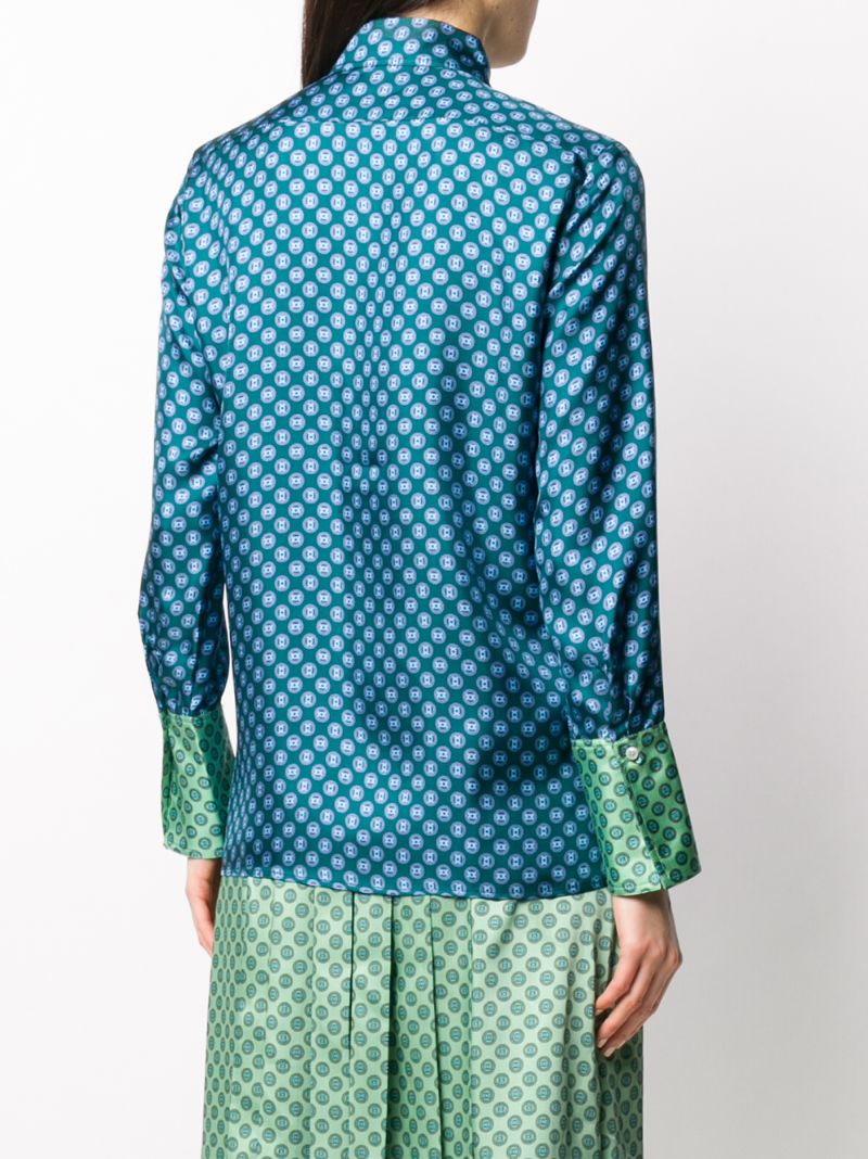 Shop Sandro Geometric Print Silk Shirt In Blue