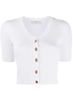 sandro cropped cardigan with topstitching