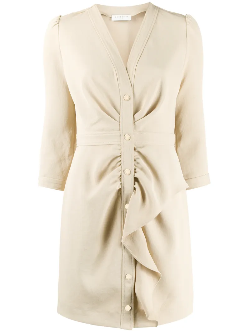 Sandro Ruffle-trim Shirt Dress In Neutrals