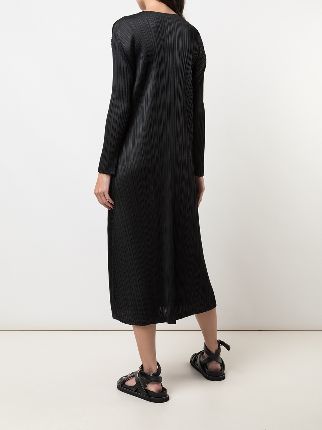 long-sleeve pleated midi dress展示图