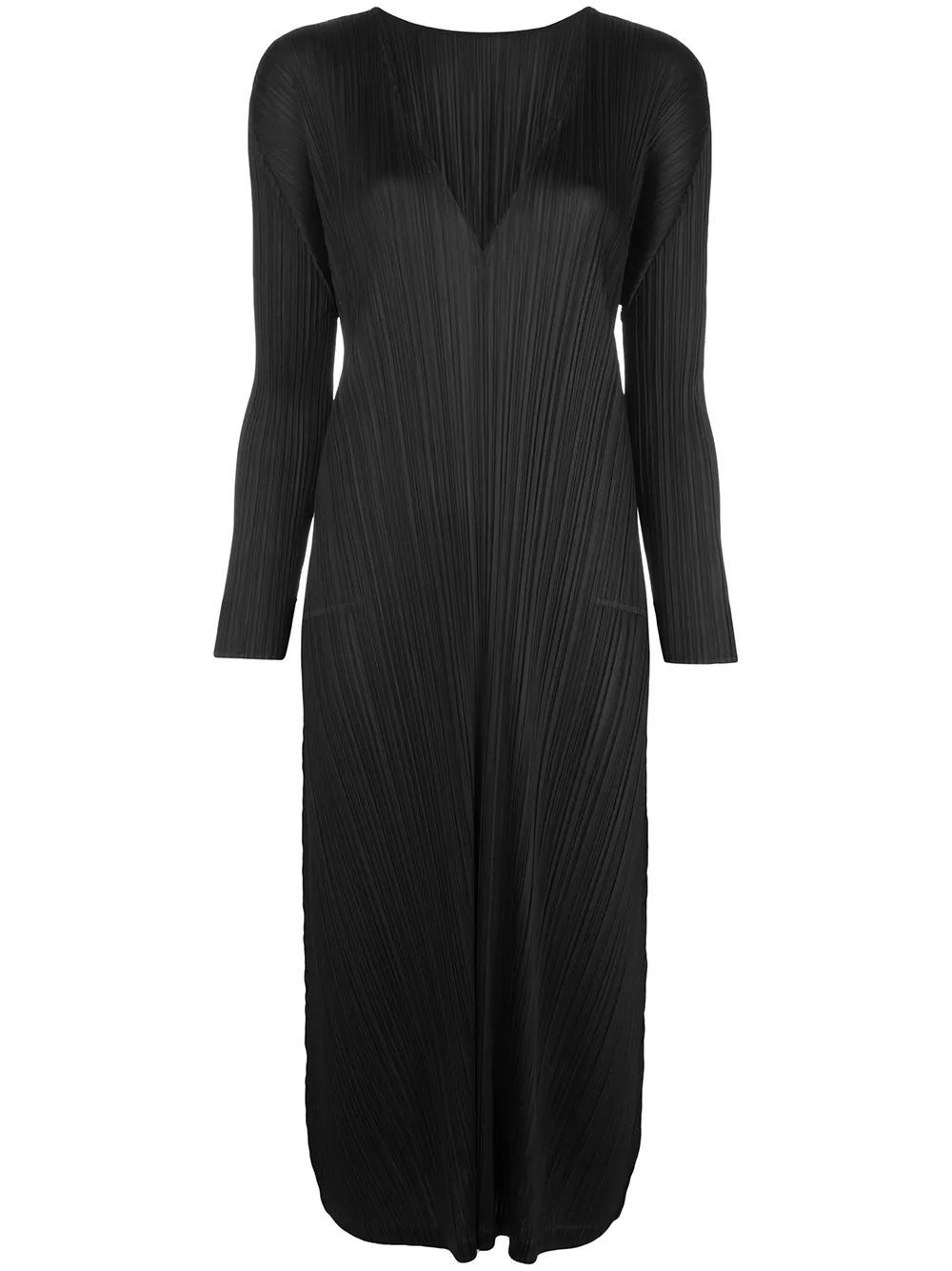 Pleats Please Issey Miyake Midi-jurk met lange mouwen Zwart