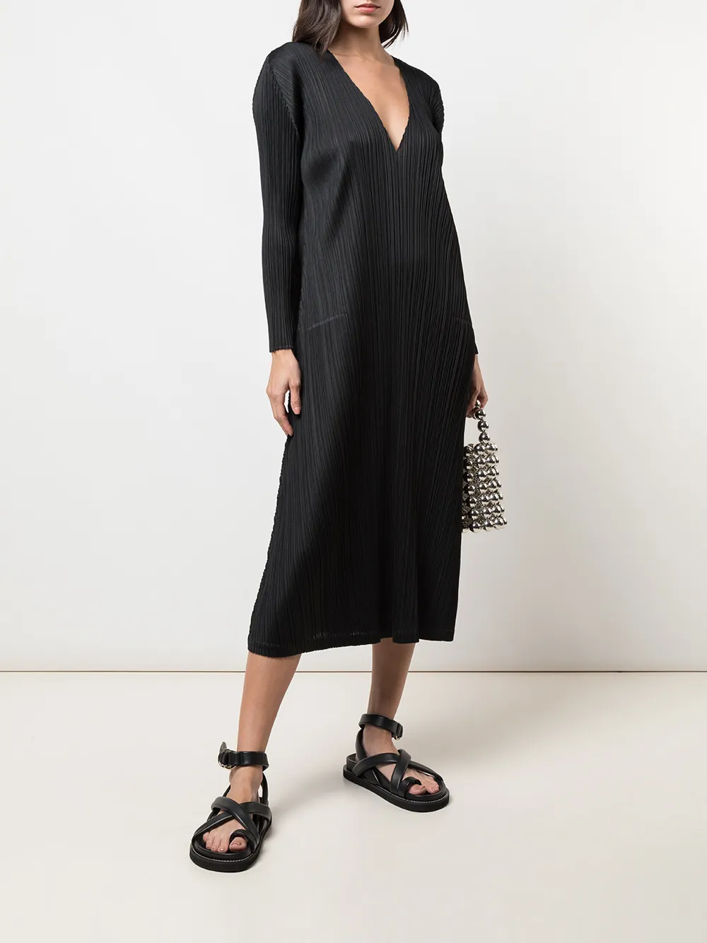 Pleats Please Issey Miyake Midi-jurk met lange mouwen Zwart