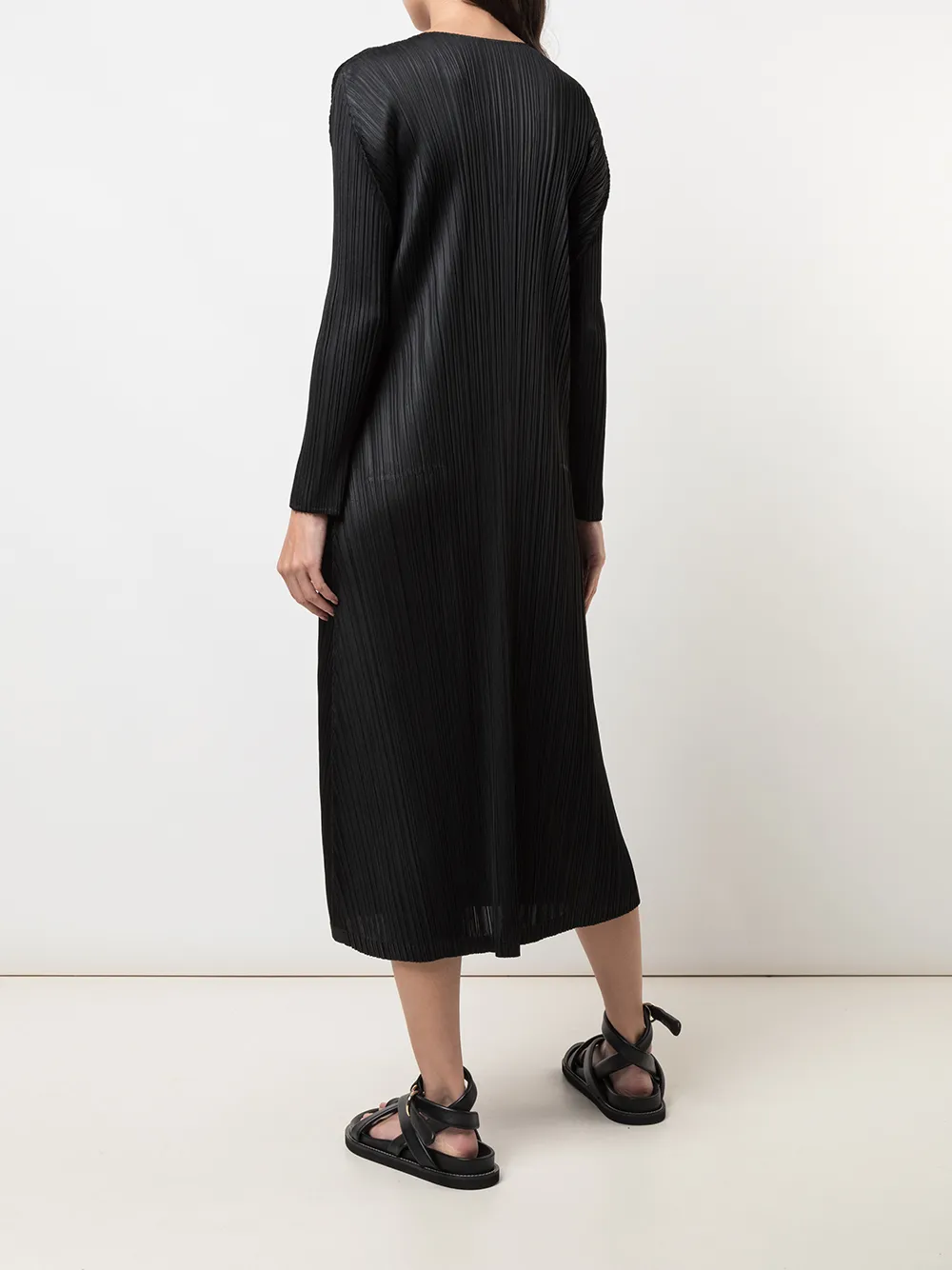 Pleats Please Issey Miyake Midi-jurk met lange mouwen Zwart