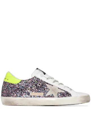 golden goose superstar glittered distressed leather sneakers