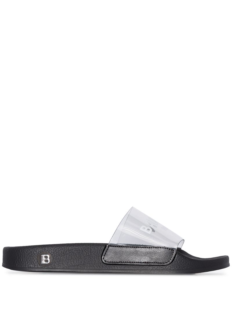 BALMAIN LOGO-PRINT SLIDE SANDALS