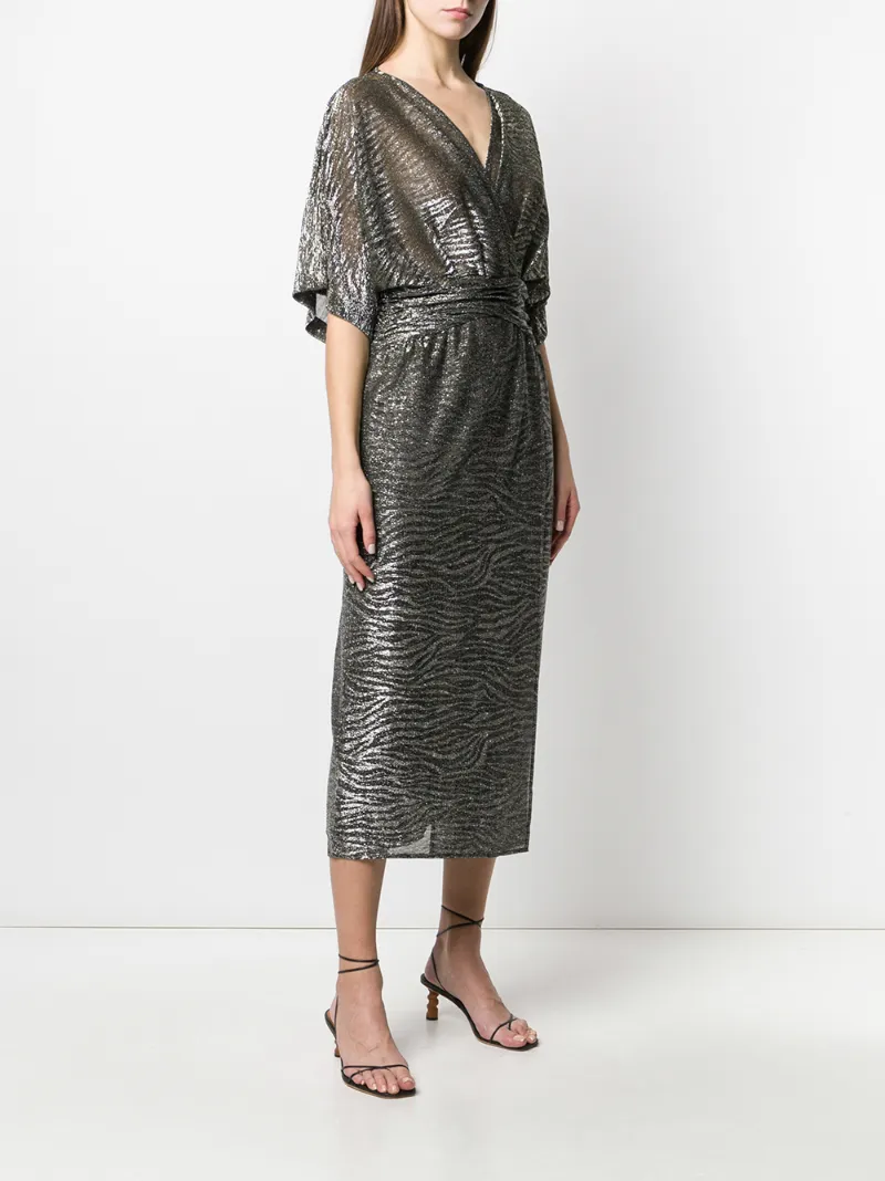 Shop Iro Metallic Stripe Dress In Grey