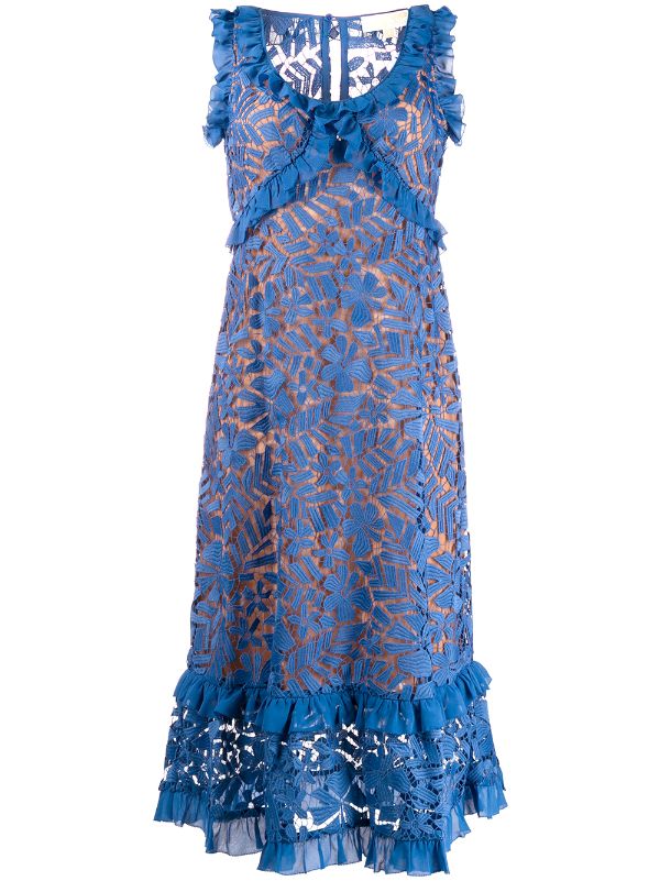 blue lace ruffle dress