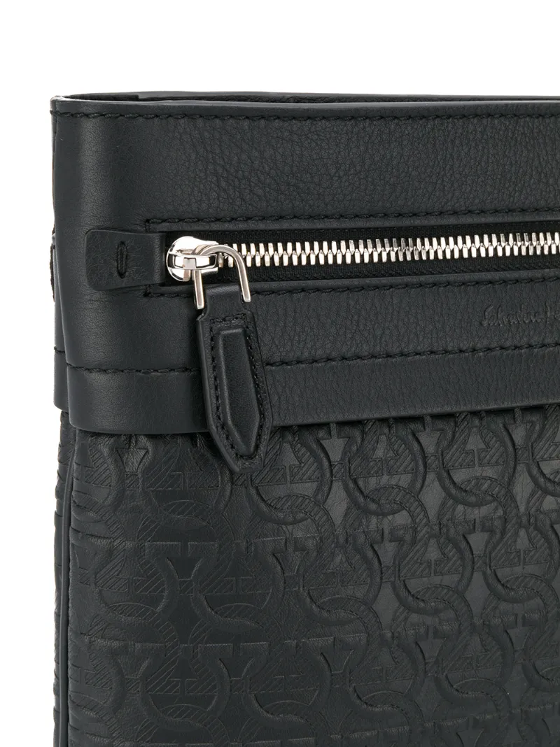 embossed leather shoulder bag in black