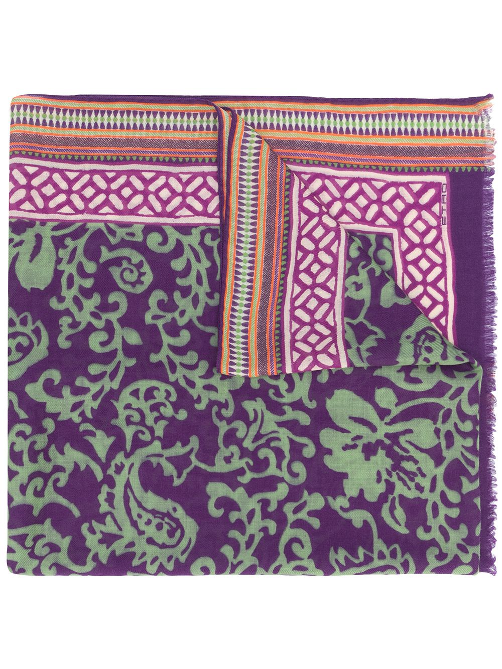 Etro Floral Print Cashmere Scarf In Purple